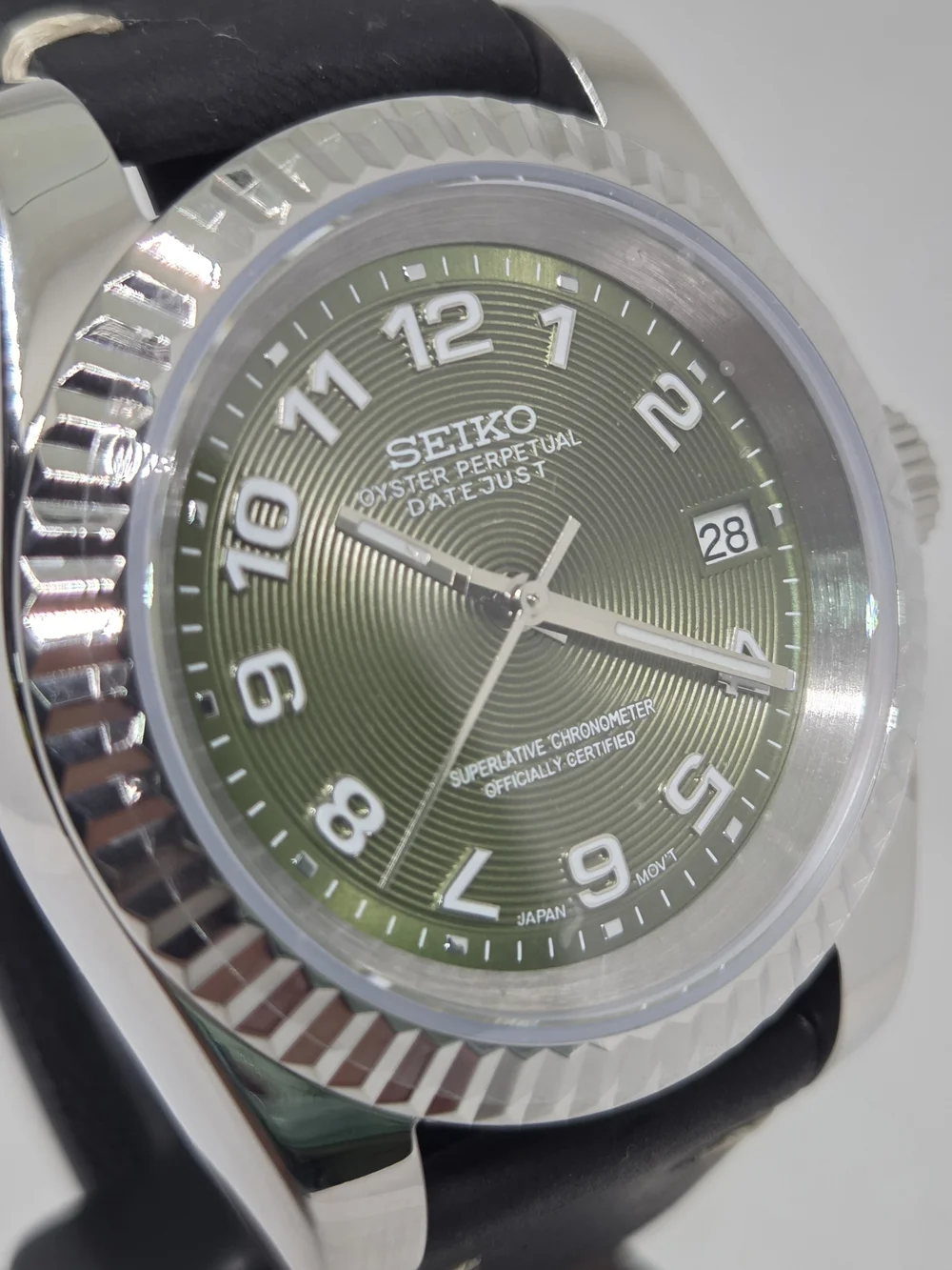 Custom 39mm Automatic Seiko Mod Watch Datejust with Olive Green Dial NH35